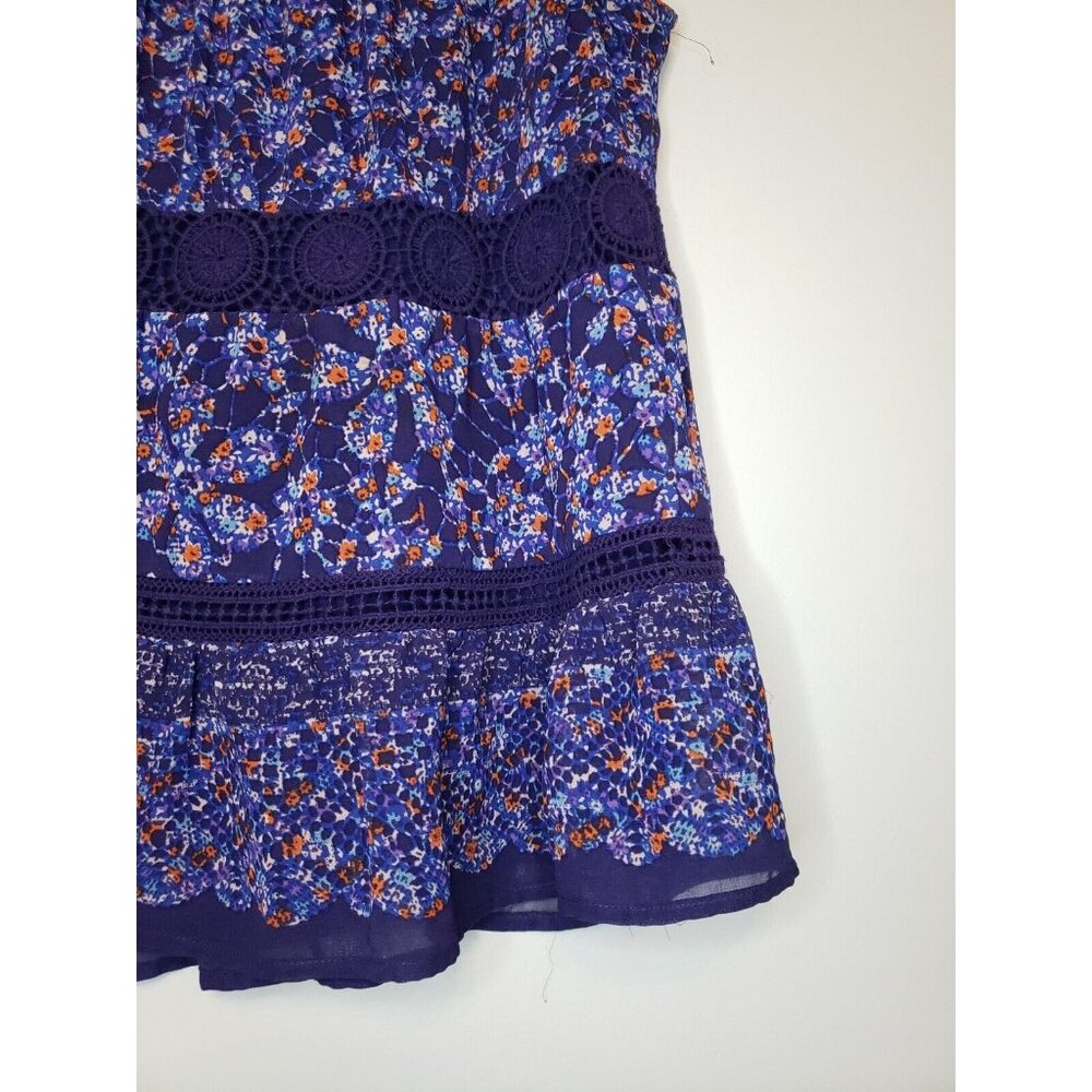 Daniel Rainn Womens XS Boho Tank Top Sleeveless Blue Floral Lace Tiered Back Tie - Picture 3 of 7